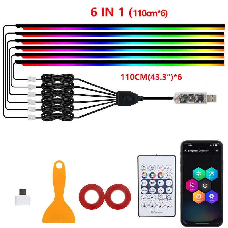 Transform Your Drive: 10-in-1 RGB LED Car Ambient Light Strip with USB and App Control for a Dreamy Atmosphere