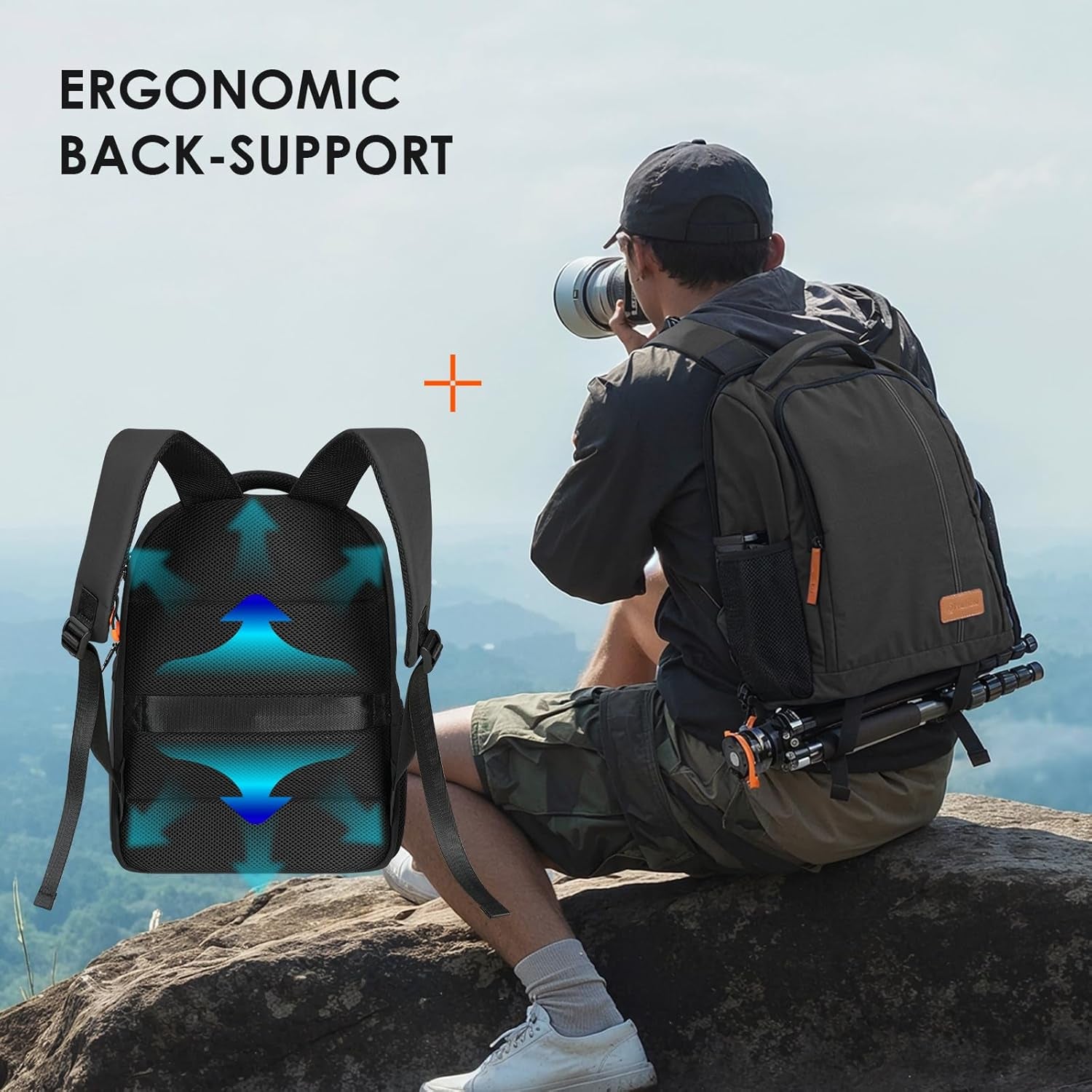 Ultimate Professional Camera Backpack for Photographers - 15.6" Laptop Compartment, Quick Side Access, Anti-Theft Pocket, Tripod Holder & Rain Cover - TB04 Black