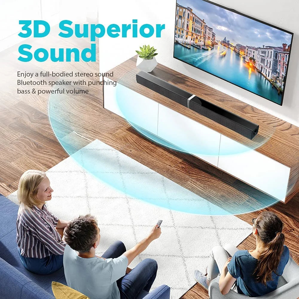 Transform Your Home Audio Experience with Our 50W Bluetooth Sound Bar – Versatile 2.0 Stereo System with Remote Control and Multiple Connectivity Options