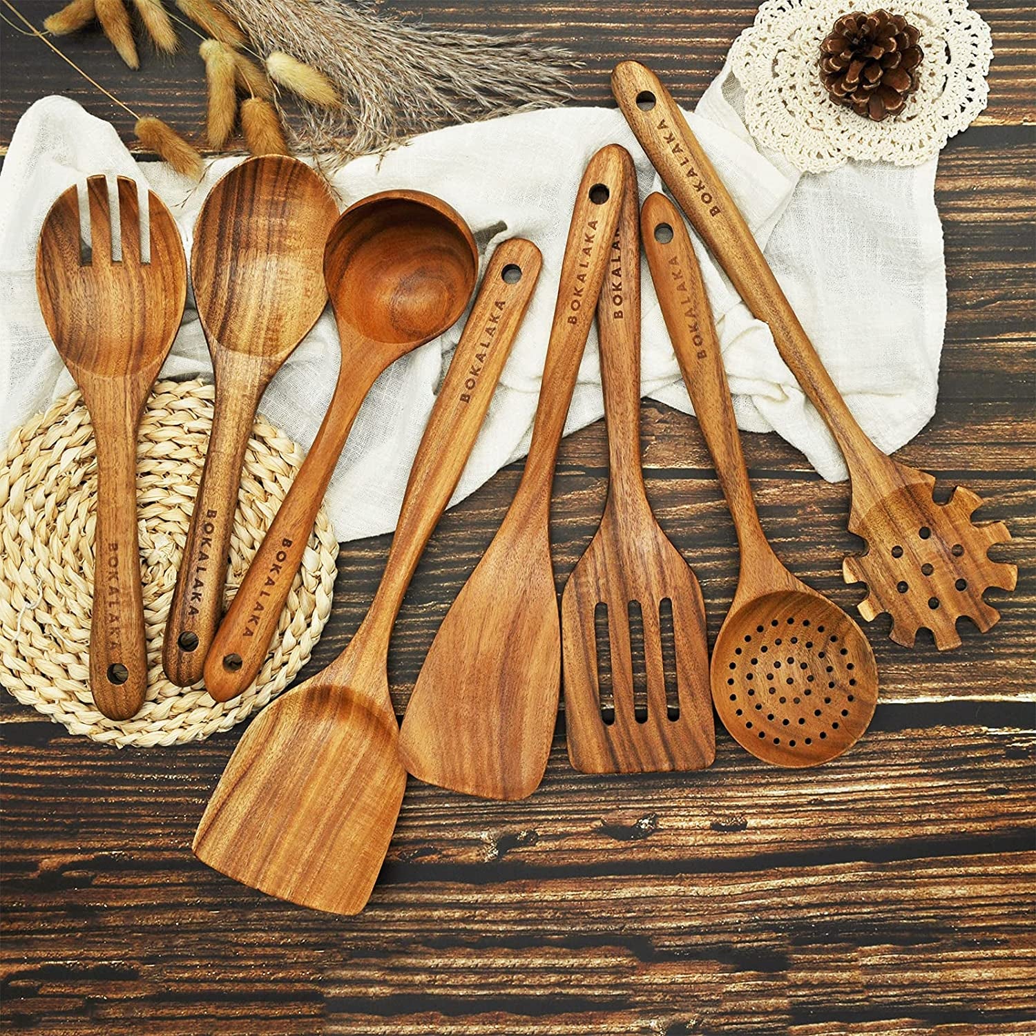 Elevate Your Culinary Experience with Our Premium 8-Piece Teak Wood Cooking Spoon Set
