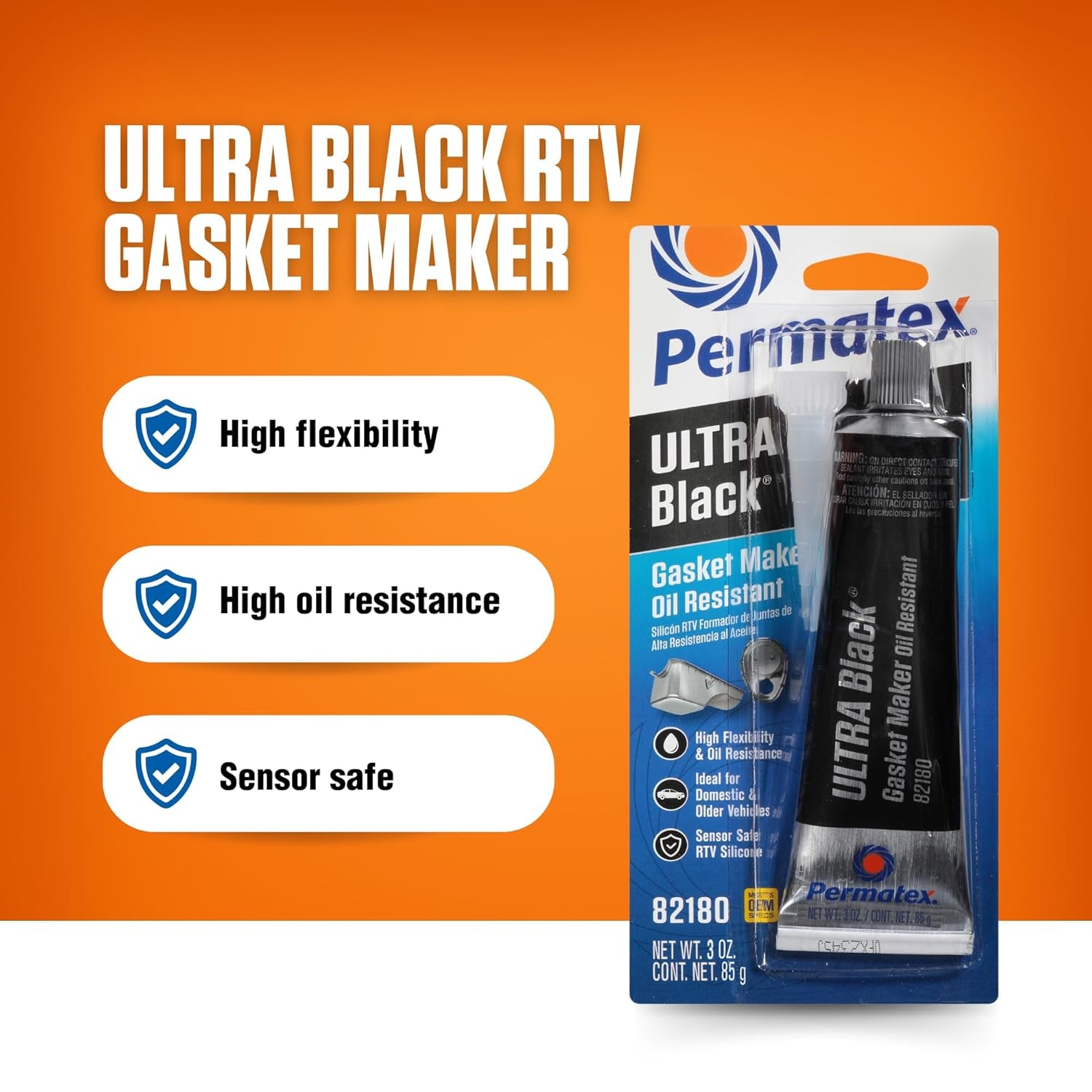 Maximize Oil Resistance with Permatex Ultra Black RTV Silicone Gasket Maker – Sensor Safe & Durable for High Flex Applications, 3 Oz