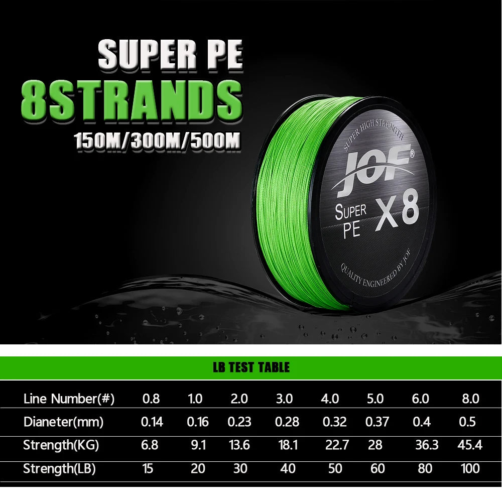 JOF 150M-500M 8 Strand Braided Outdoor Fishing Line Sea Fishing Ice Fishing River Fishing Rock Fishing Fishing Gear 20-100LB  X8