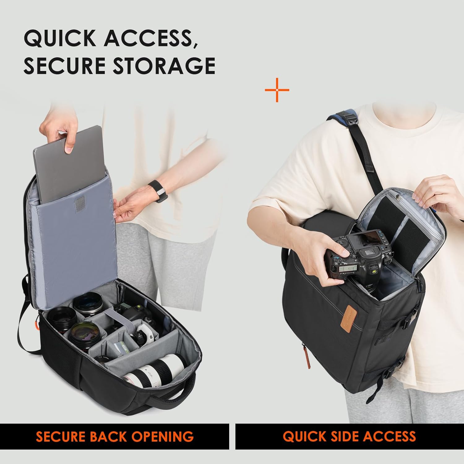 TARION Camera Backpack for Photographers - Compact Camera Bag with 15.6 Inch Laptop Compartment - Side Access Quick Draw - Anti-theft Hidden Pocket Tripod Holder Rain Cover - TB04 Black
