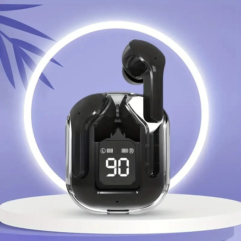 Original T2 Wireless Bluetooth Earphone Transparent HIFI Headphones LED Power Digital Display Stereo Sound Earphones for Xiaomi - Color: black