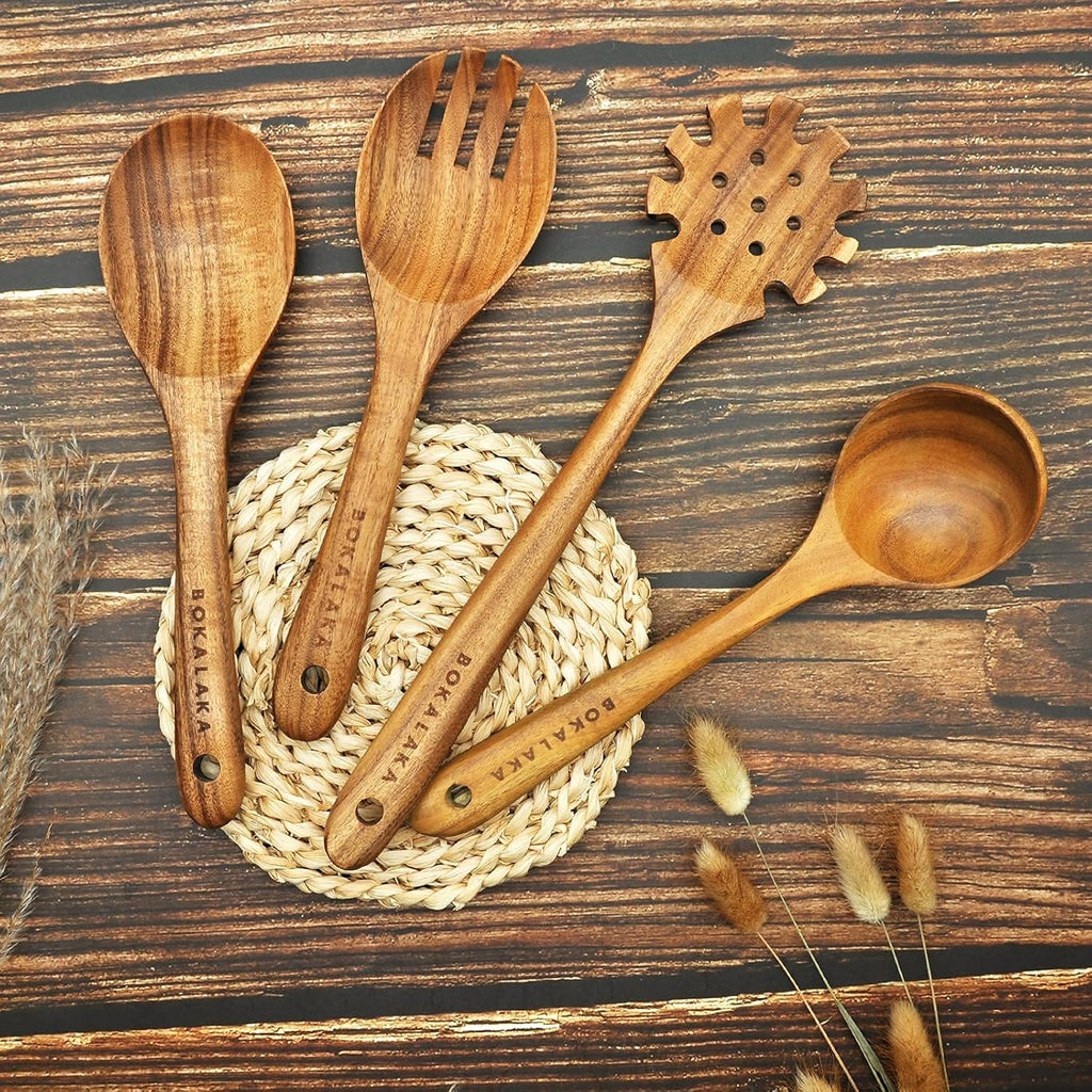 Teak Wooden Spoons for Cooking - 8Pcs Kitchen Utensils Set With Spatulas