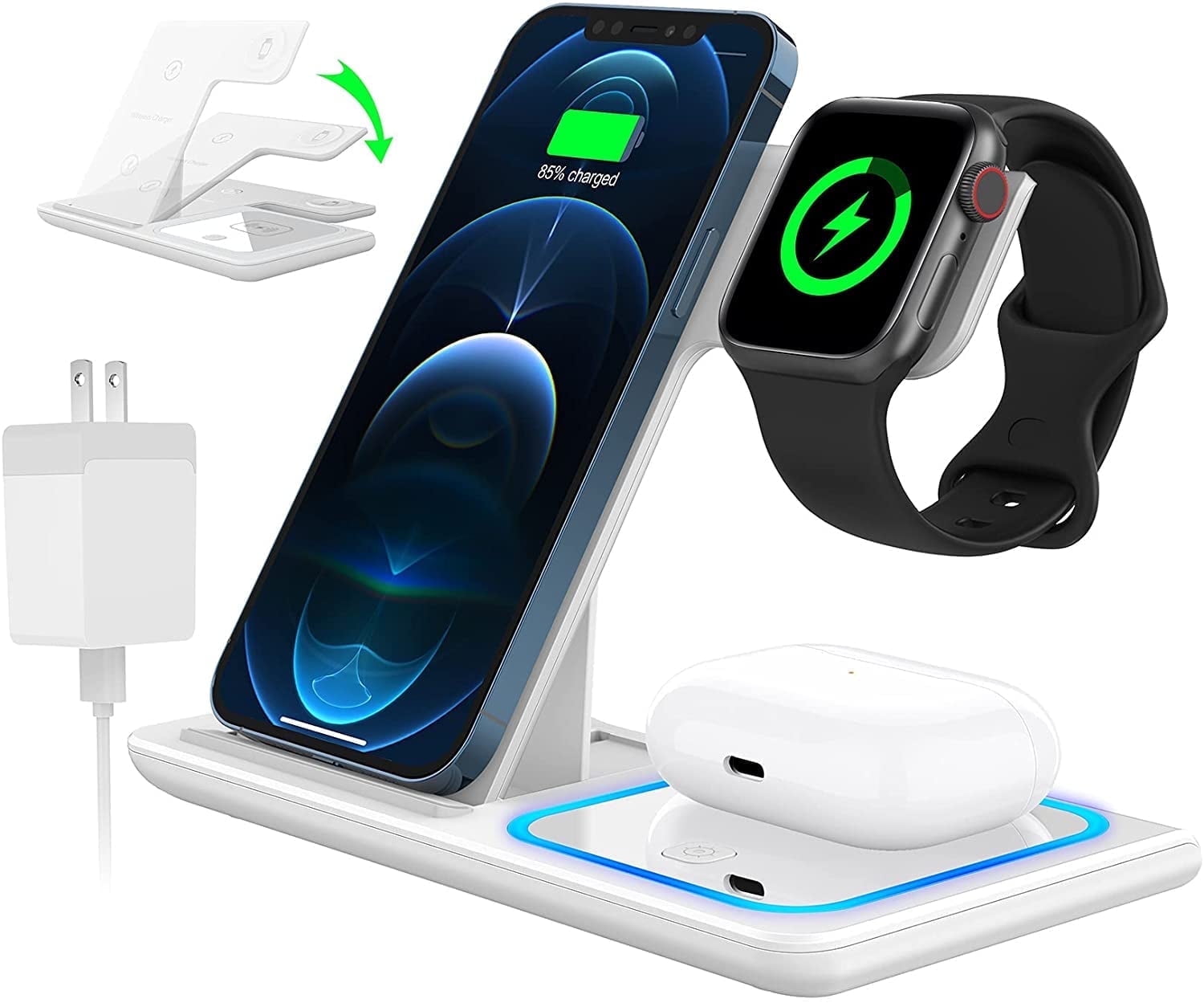 Cshiworld Wireless Charger for iPhone Multiple Devices, 18w 3 in 1 Wireless iPhone Charging Station for iPhone 17 16e 15 14 13 12 11 Pro Max, iWatch 11 10 9 8 7 6 5 4 3 SE, AirPods 4 3 2 Pro (Blue) - actual_color: white