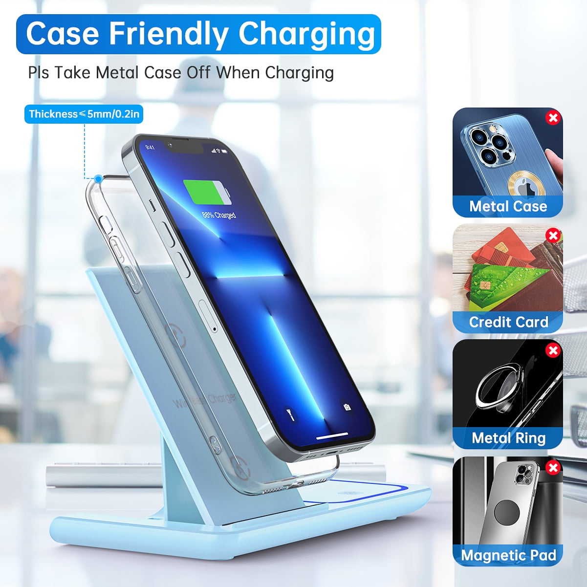 Cshiworld Wireless Charger for iPhone Multiple Devices, 18w 3 in 1 Wireless iPhone Charging Station for iPhone 17 16e 15 14 13 12 11 Pro Max, iWatch 11 10 9 8 7 6 5 4 3 SE, AirPods 4 3 2 Pro (Blue)
