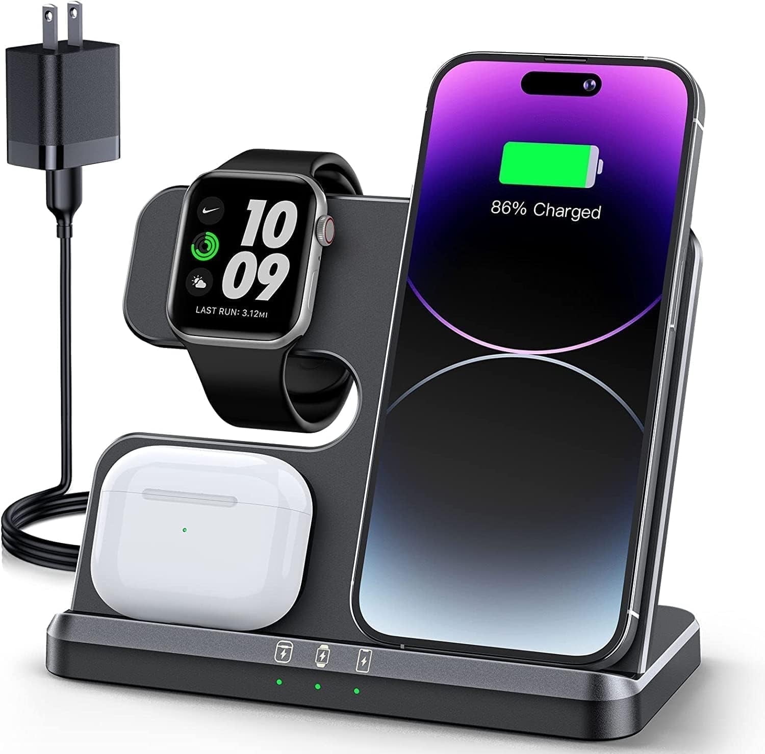 Cshiworld Wireless Charger for iPhone Multiple Devices, 18w 3 in 1 Wireless iPhone Charging Station for iPhone 17 16e 15 14 13 12 11 Pro Max, iWatch 11 10 9 8 7 6 5 4 3 SE, AirPods 4 3 2 Pro (Blue) - actual_color: black