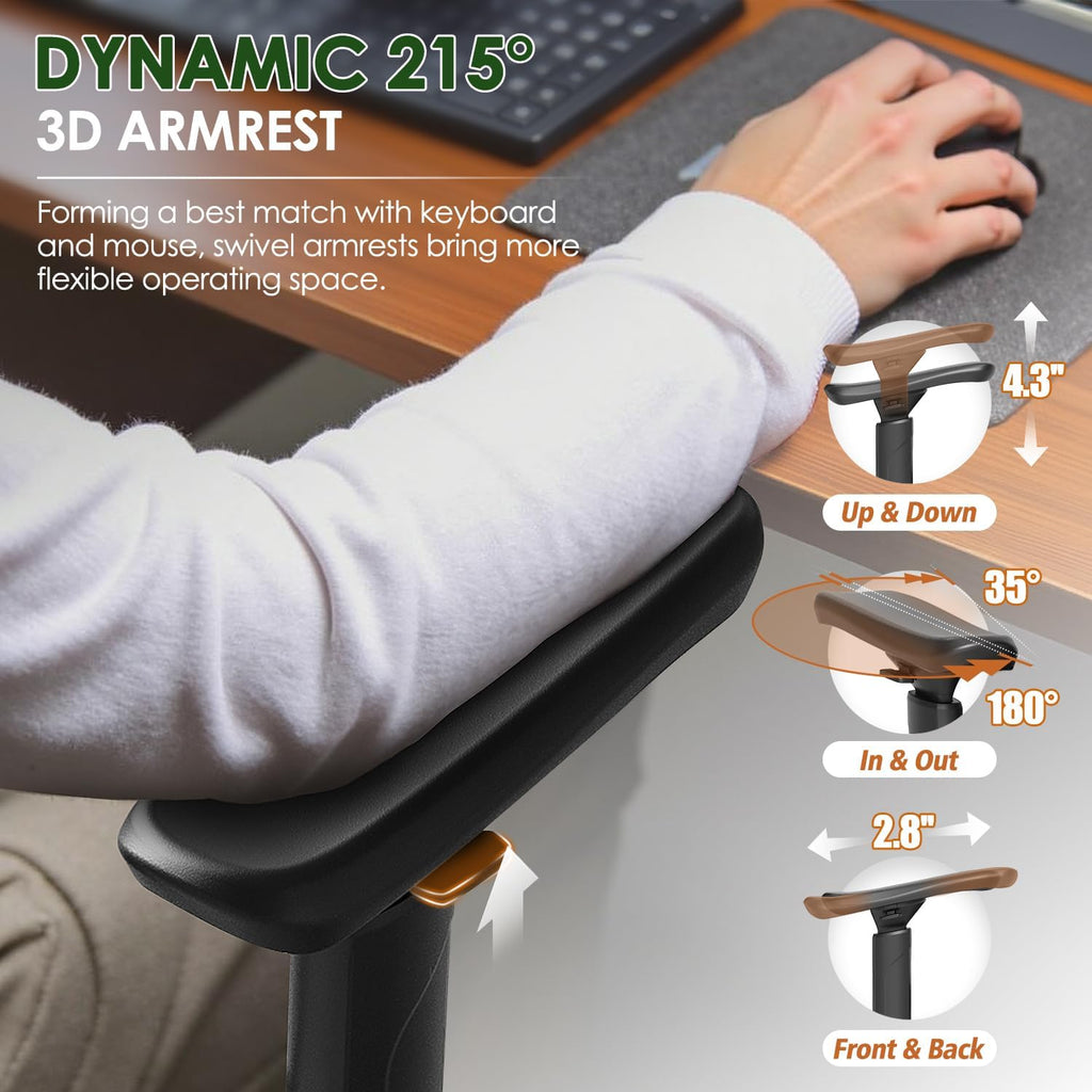 Ultimate Ergonomic Office Chair for Big and Tall - Mesh Design with Double Lumbar Support, 3D Rotating Armrests, Adjustable Headrest & Soft Cooling Seat - Supports Up to 350LBS for Work and Gaming in Grey