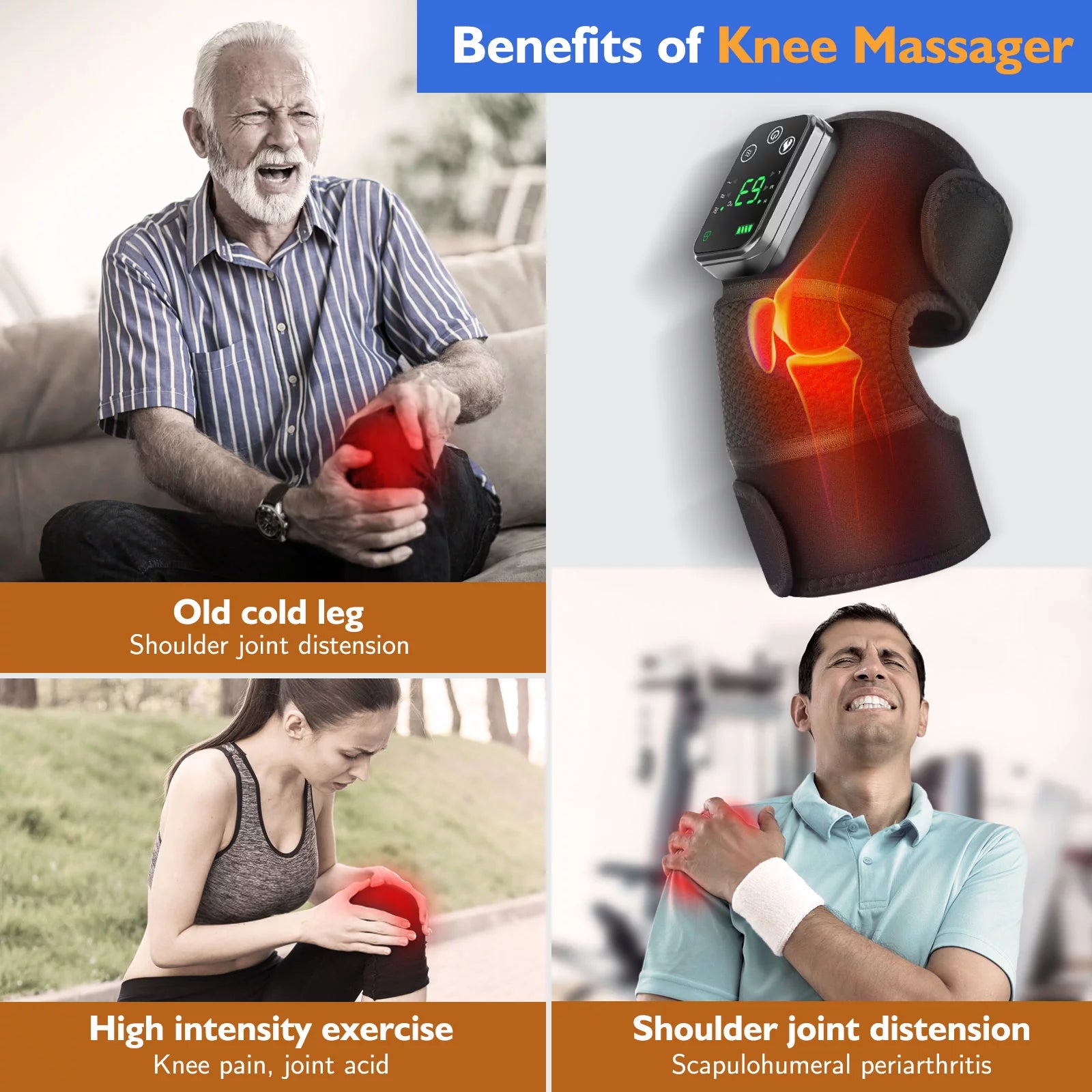 Experience Ultimate Comfort with Our 3-in-1 Heated Knee, Shoulder, and Elbow Support Brace Featuring Vibrating Massage - The Perfect Cordless Relaxation Device for Everyone!