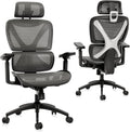 Ultimate Ergonomic Office Chair for Big and Tall - Mesh Design with Double Lumbar Support, 3D Rotating Armrests, Adjustable Headrest & Soft Cooling Seat - Supports Up to 350LBS for Work and Gaming in Grey