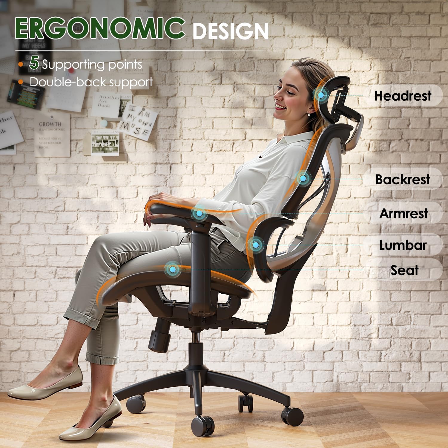 Ultimate Ergonomic Office Chair for Big and Tall - Mesh Design with Double Lumbar Support, 3D Rotating Armrests, Adjustable Headrest & Soft Cooling Seat - Supports Up to 350LBS for Work and Gaming in Grey