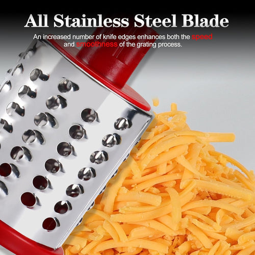 Effortless Food Prep with the Rotary Hand Crank Cheese Grater - Versatile Kitchen Shredder with 3 Blades in Stylish White and Red