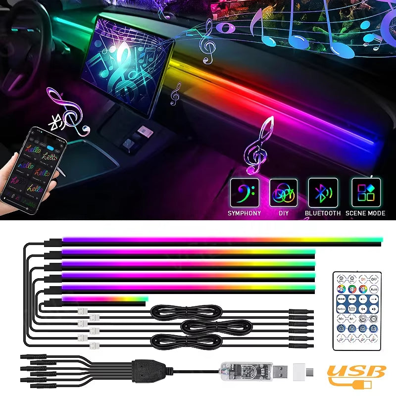 Transform Your Drive: 10-in-1 RGB LED Car Ambient Light Strip with USB and App Control for a Dreamy Atmosphere