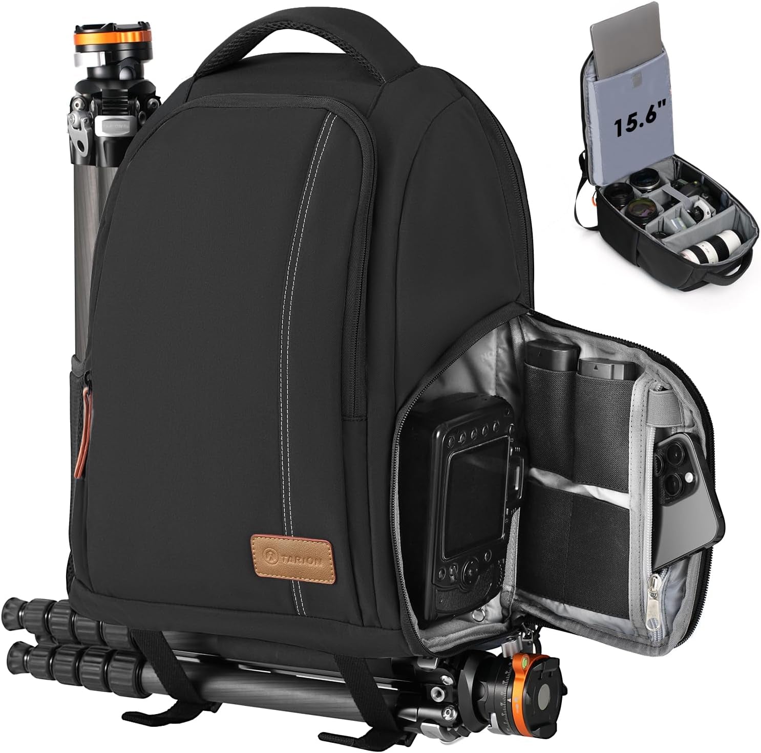 Ultimate Professional Camera Backpack for Photographers - 15.6" Laptop Compartment, Quick Side Access, Anti-Theft Pocket, Tripod Holder & Rain Cover - TB04 Black