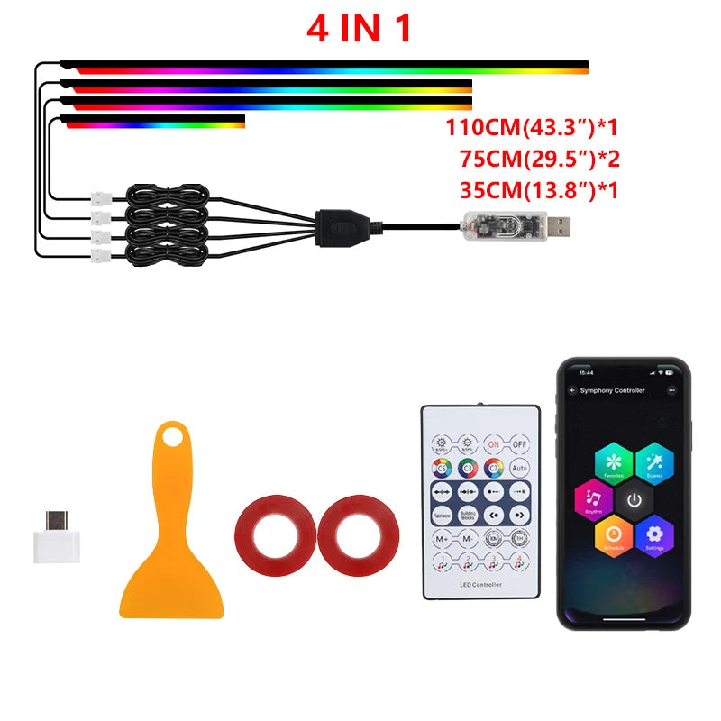Transform Your Drive: 10-in-1 RGB LED Car Ambient Light Strip with USB and App Control for a Dreamy Atmosphere