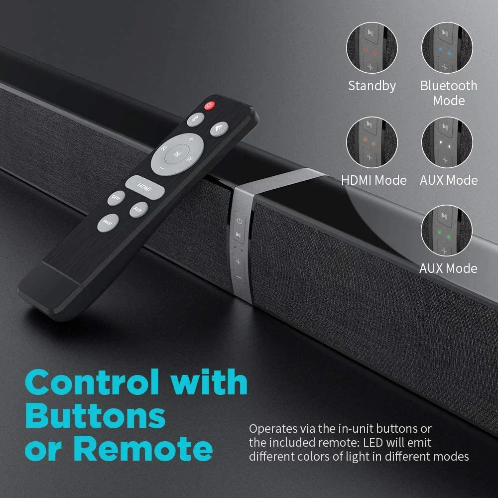 Transform Your Home Audio Experience with Our 50W Bluetooth Sound Bar – Versatile 2.0 Stereo System with Remote Control and Multiple Connectivity Options