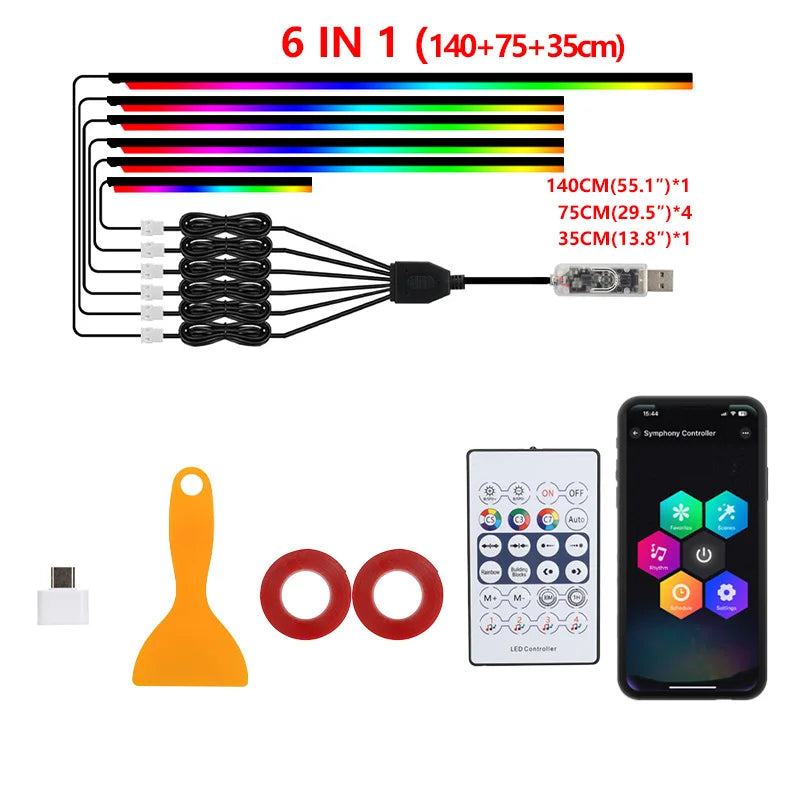 Transform Your Drive: 10-in-1 RGB LED Car Ambient Light Strip with USB and App Control for a Dreamy Atmosphere