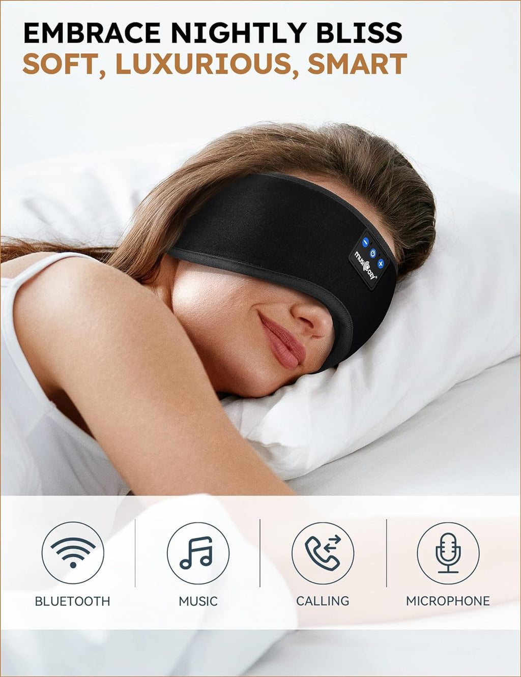 Experience Uninterrupted Sleep with the Bluetooth 5.4 Sleep Headphones Headband Eye Mask - Perfect for Side Sleepers and Relaxation!