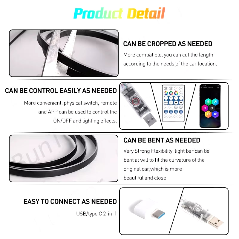 Transform Your Drive: 10-in-1 RGB LED Car Ambient Light Strip with USB and App Control for a Dreamy Atmosphere