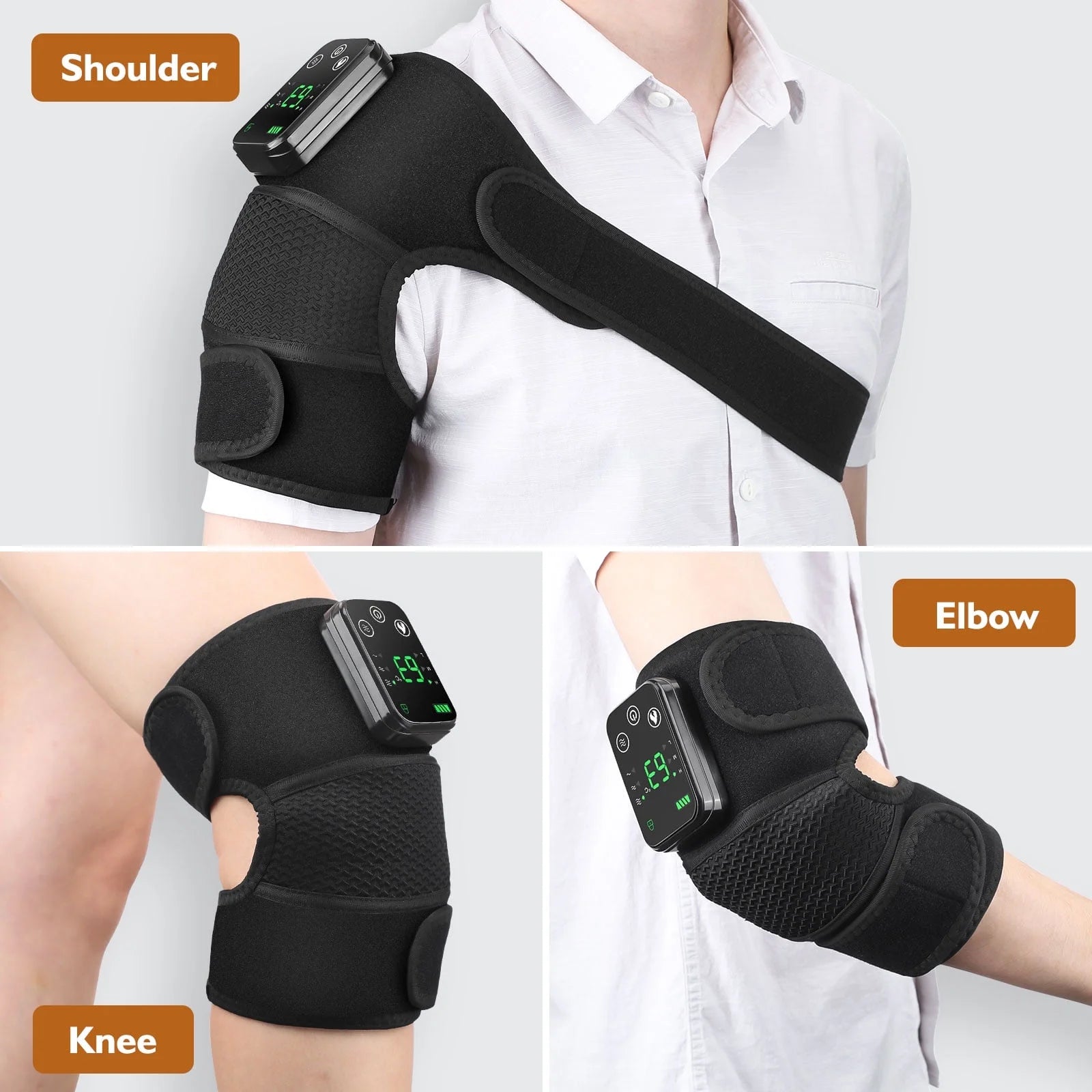 Experience Ultimate Comfort with Our 3-in-1 Heated Knee, Shoulder, and Elbow Support Brace Featuring Vibrating Massage - The Perfect Cordless Relaxation Device for Everyone!